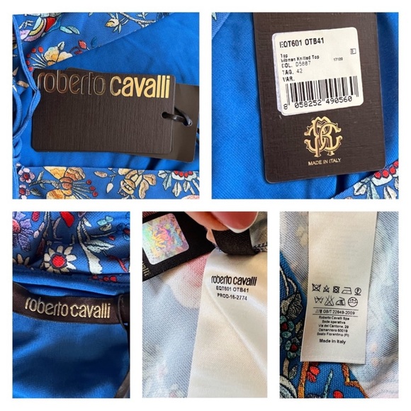 New! Rare ROBERTO CAVALLI Logo Tasseled Ruched Floral Tiger Print Crepe Top - Picture 15 of 16